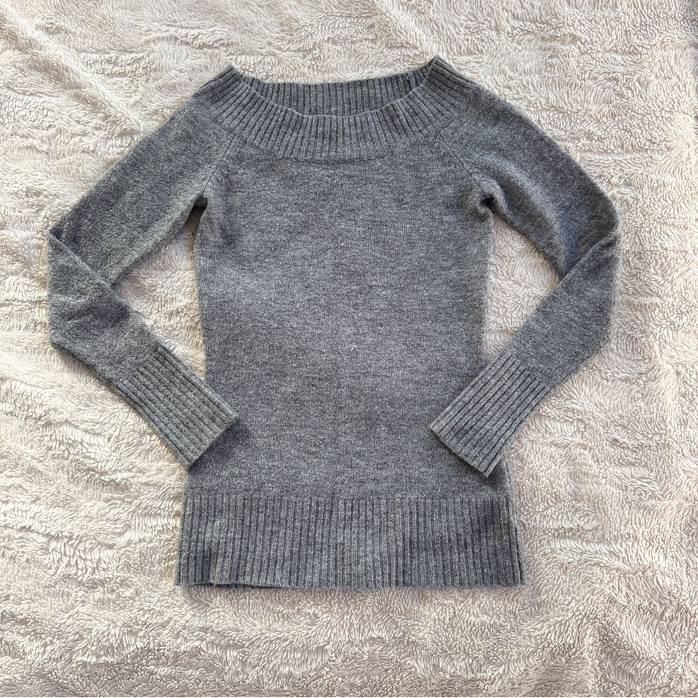Grey Off the Shoulder Knit Sweater - Picture 3 of 6